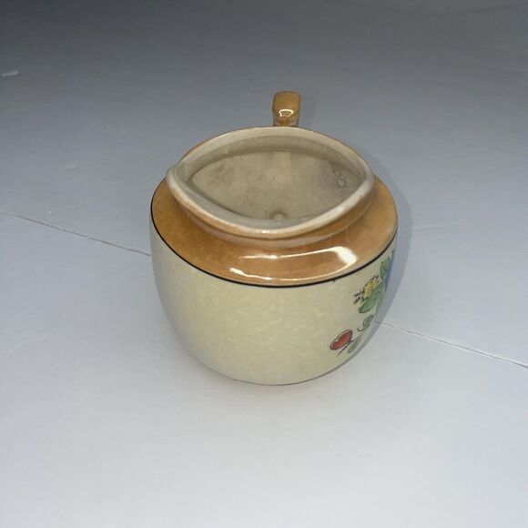 lustre ware vintage creamer beige peach with blue and red painted flowers - Picture 3 of 10